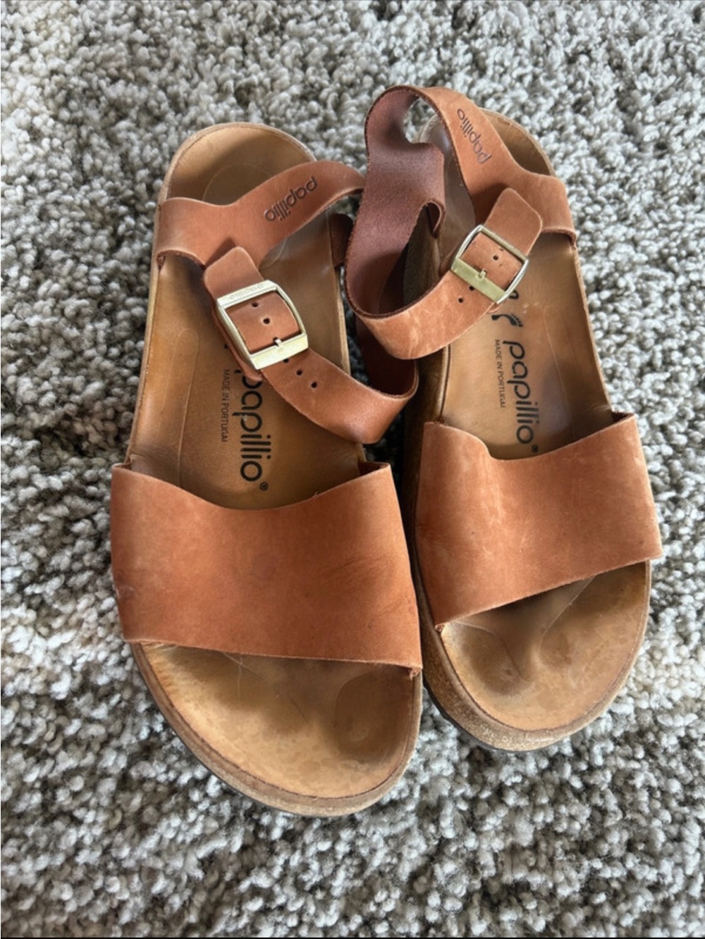 Papillio women’s Brown Leather Dual-Strap Sandals